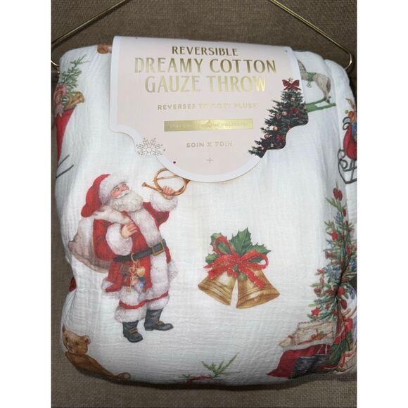 NWT Envogue Santa Christmas Reversible Dreamy Cotton Gauze Throw Blanket 50 x 70 - Picture 7 of 16